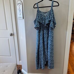 BloomChic Blue Floral Dress Cold Shoulder